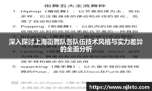深入探讨上海街舞队各队伍技术风格与实力差异的全面分析