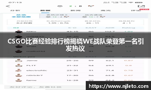 CSGO比赛经验排行榜揭晓WE战队荣登第一名引发热议